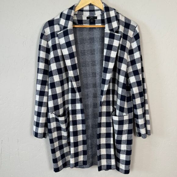 J Crew Women's Size Medium Wool Blend Open Sophie Blazer Sweater Cardigan Plaid - Picture 1 of 9